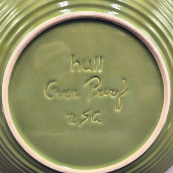 Hull Pottery Avocado Green Drip Glaze Dinner Plate 10" MCM 1960s - Picture 7 of 7